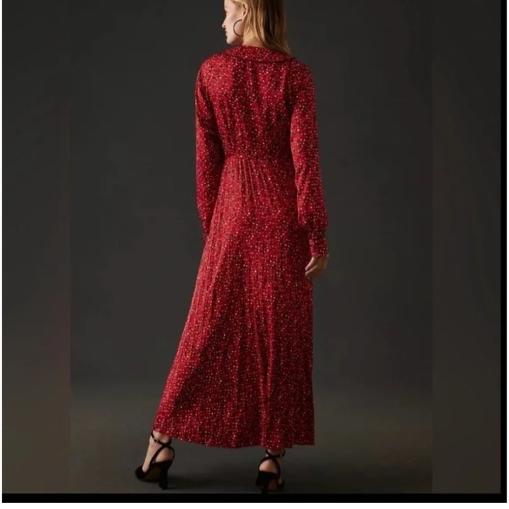 Scotch And Soda Anthropologie NWOT Red Printed Pleated Maxi Dress; Size M - Picture 2 of 12
